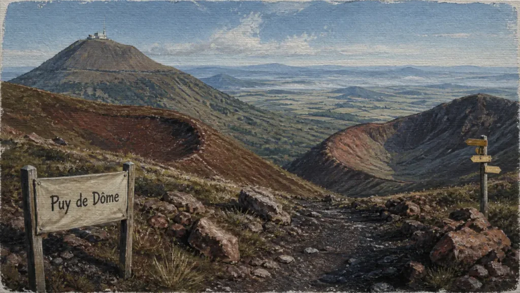 Clermont Ferrand randonnée : sentier entre cratères de la Chaîne des Puys, Puy de Dôme