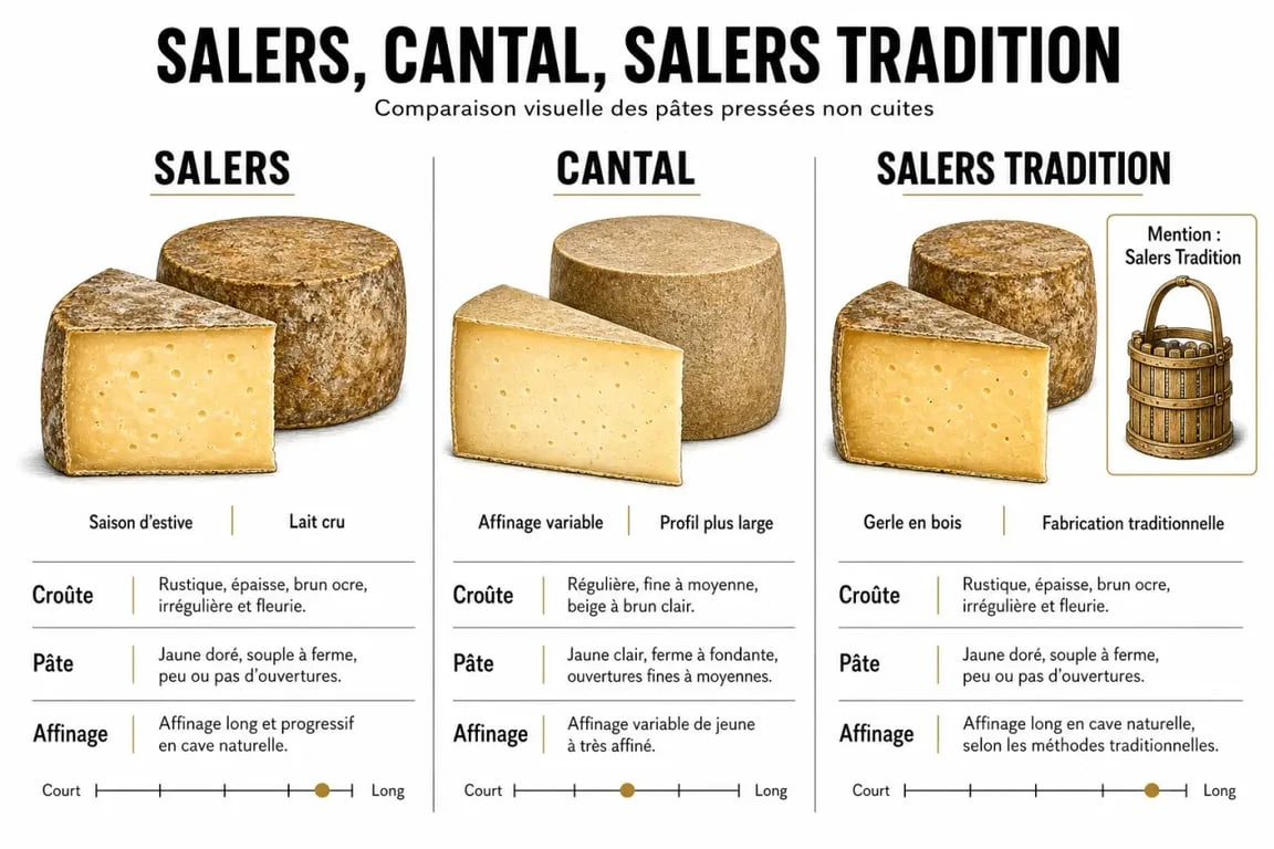 Comparaison du fromage Salers, du Cantal et du Salers Tradition