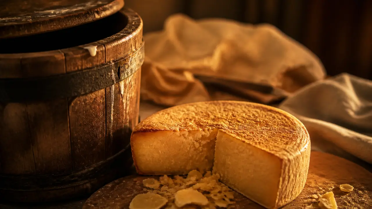 Fromage salers : meule dorée en fromagerie