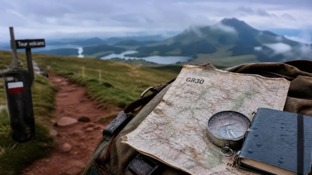 Carte GR 30 tour des volcans et lacs d’Auvergne, sentier balisé