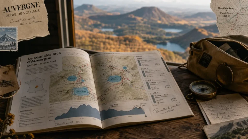 Guide rother auvergne papier ouvert sur sentier d’Auvergne