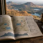 Guide rother auvergne papier ouvert sur sentier d’Auvergne