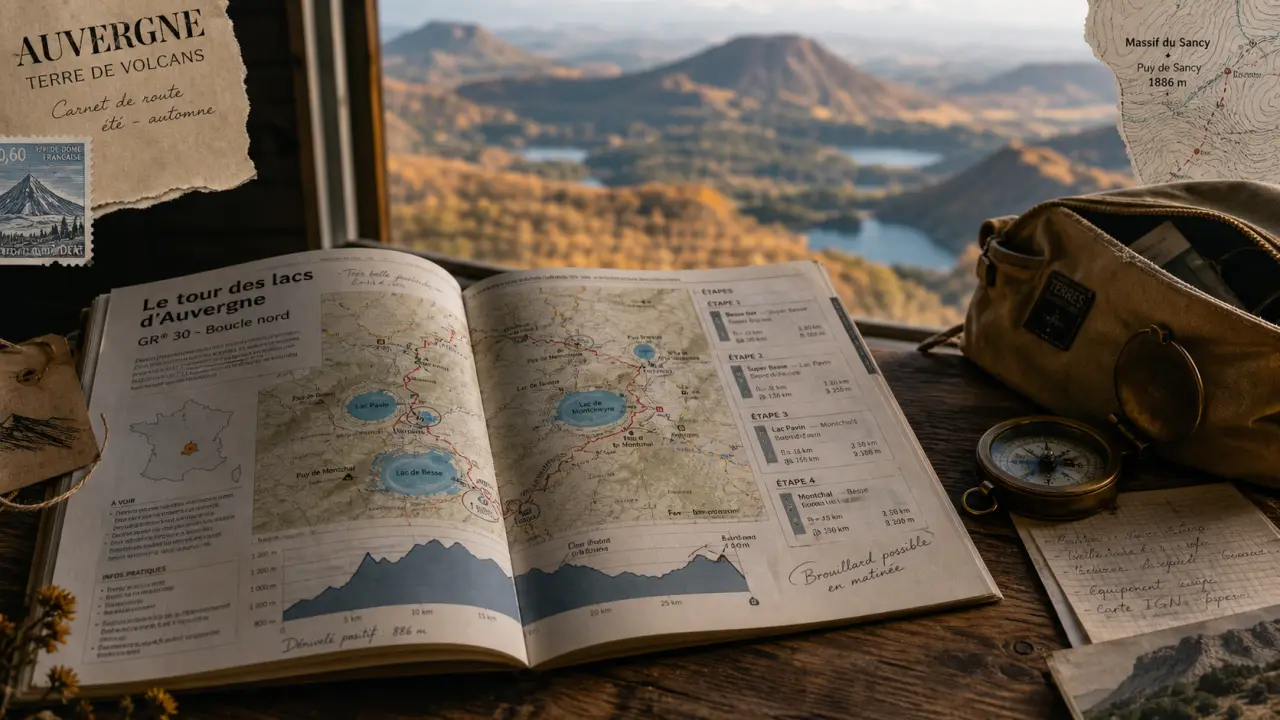Guide rother auvergne papier ouvert sur sentier d’Auvergne