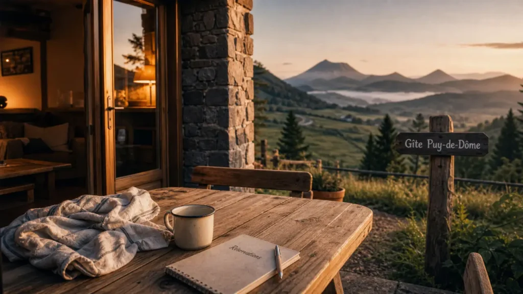 hébergement auvergne puy de dôme : gîte sur terrasse avec vue chaîne des Puys