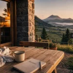 hébergement auvergne puy de dôme : gîte sur terrasse avec vue chaîne des Puys
