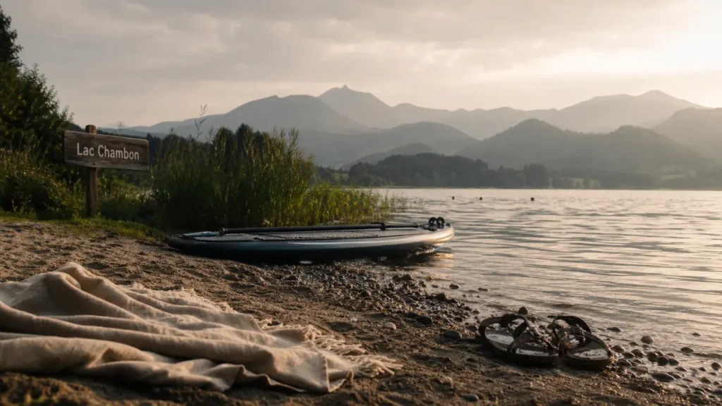 Plage du lac chambon au pied du Sancy, baignade et promenade