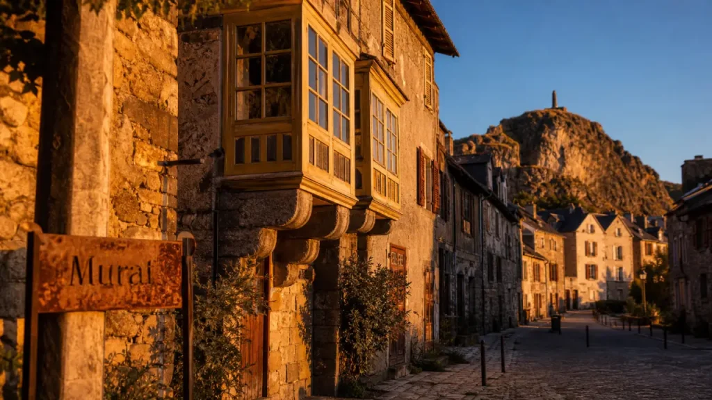 Murat auvergne tourisme : ruelles du centre historique et rocher de Bonnevie
