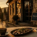Restaurant étoilé haute loire : Saint-Bonnet-le-Froid, champignons rôtis sur une grande table