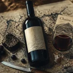vin d auvergne sur pierre basaltique et carte Chaîne des Puys