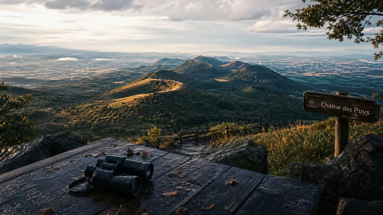 Volcan auvergne : puys de la Chaîne des Puys depuis un belvédère