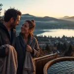 Week end auvergne : couple en bain nordique près du lac Chambon à Murol