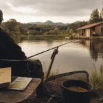 Week end pêche auvergne : pêcheur près d’un étang, carpe en vue