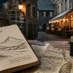 Auvergne ville a visiter : ruelle médiévale et carte Clermont–Volcans