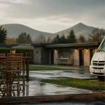 Camping auvergne puy de dome 4 etoiles : terrasse et camping-car