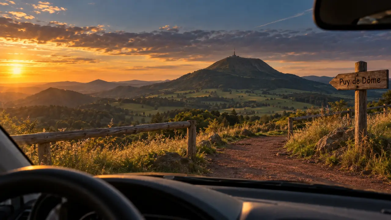 Endroit a visiter Auvergne Rhône Alpes : Puy de Dôme au coucher du soleil