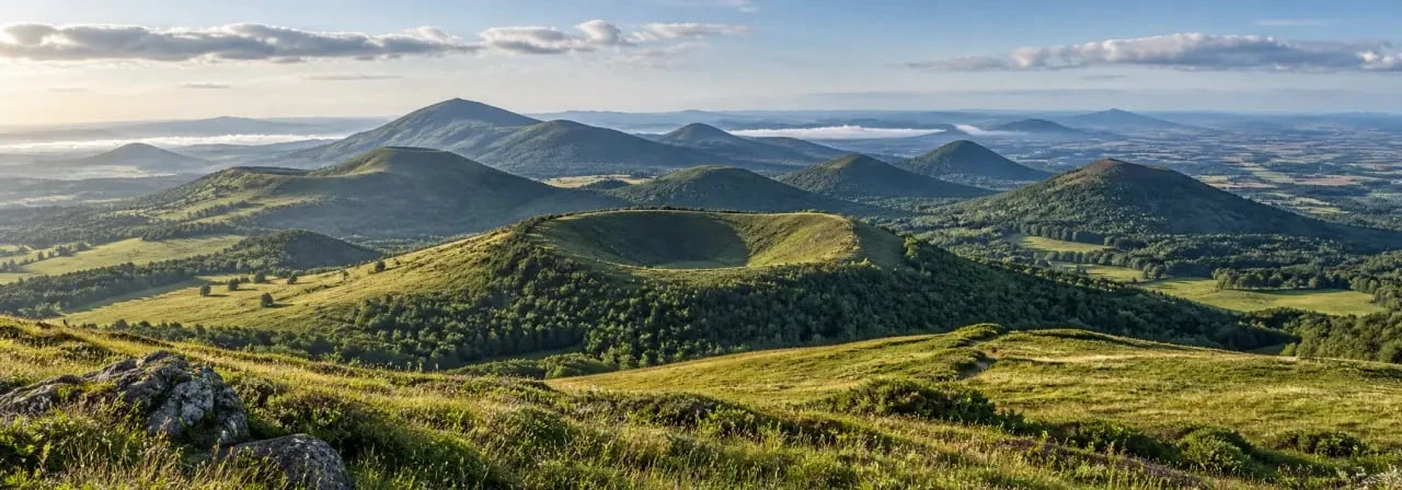 Paysage de la Chaîne des Puys dans le Parc naturel régional des Volcans d’Auvergne