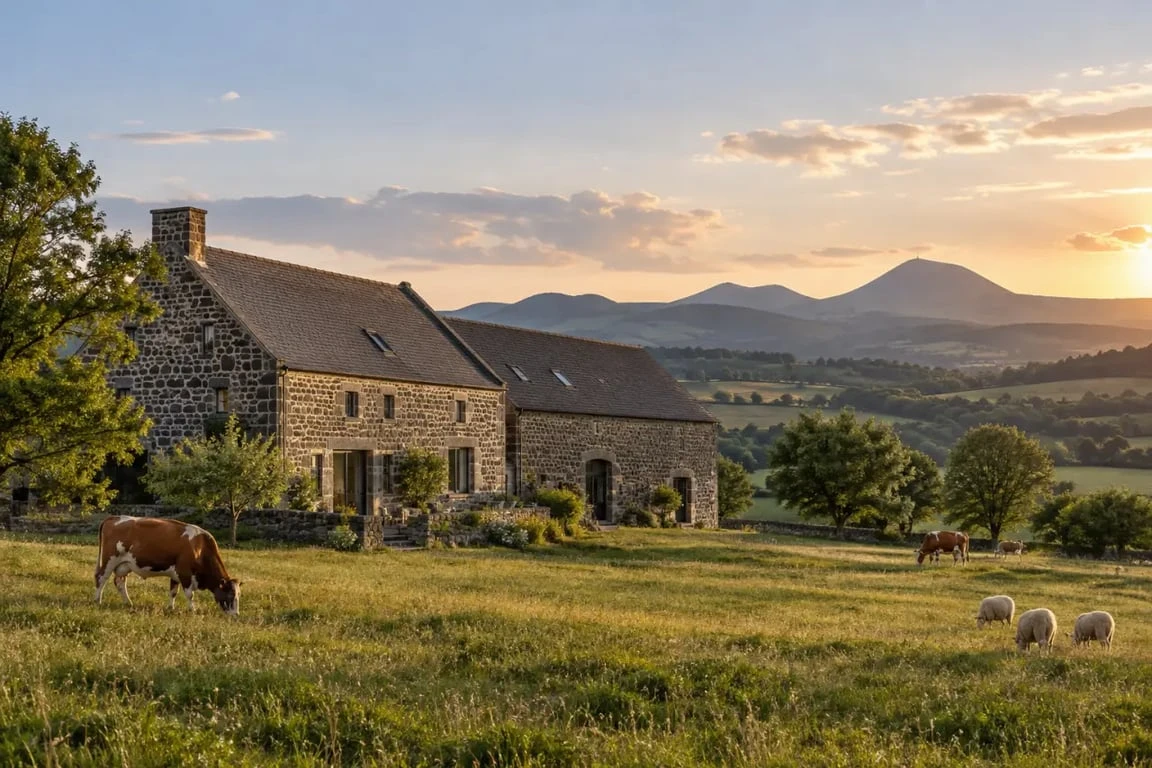 Hébergement à la ferme en Auvergne avec animaux et paysages volcaniques