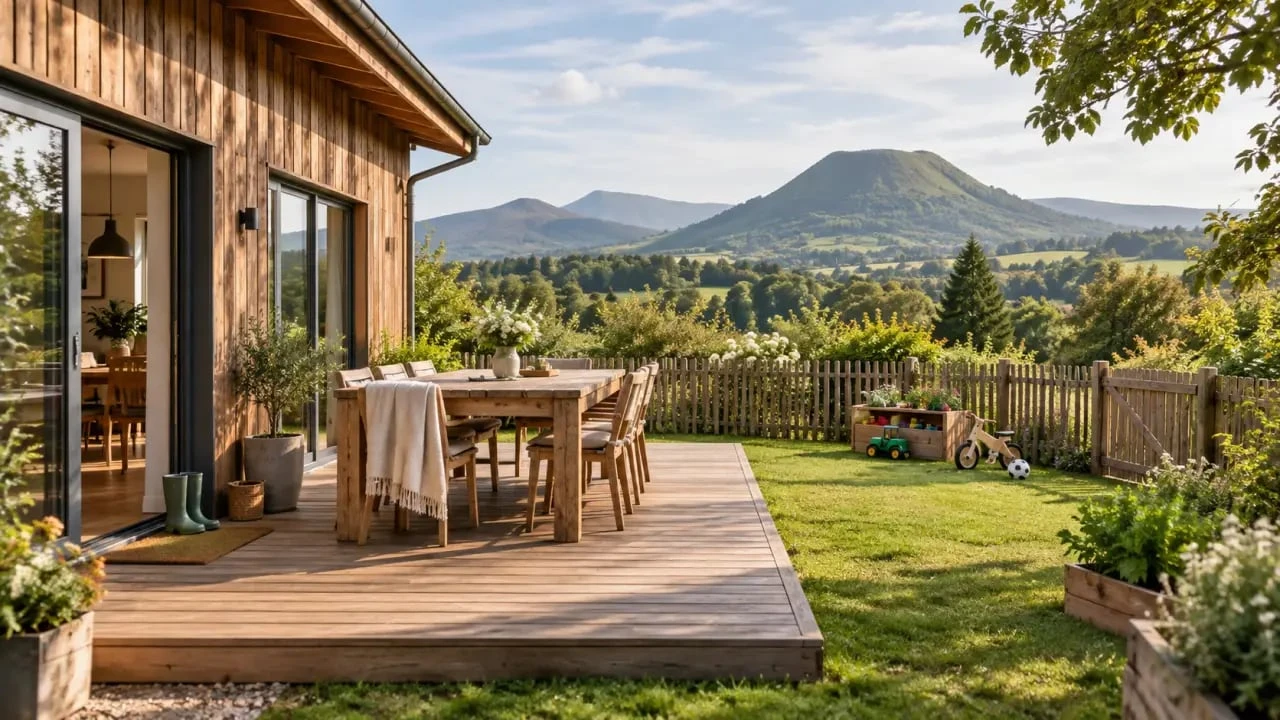 Hébergement famille en Auvergne avec chalet et espace extérieur