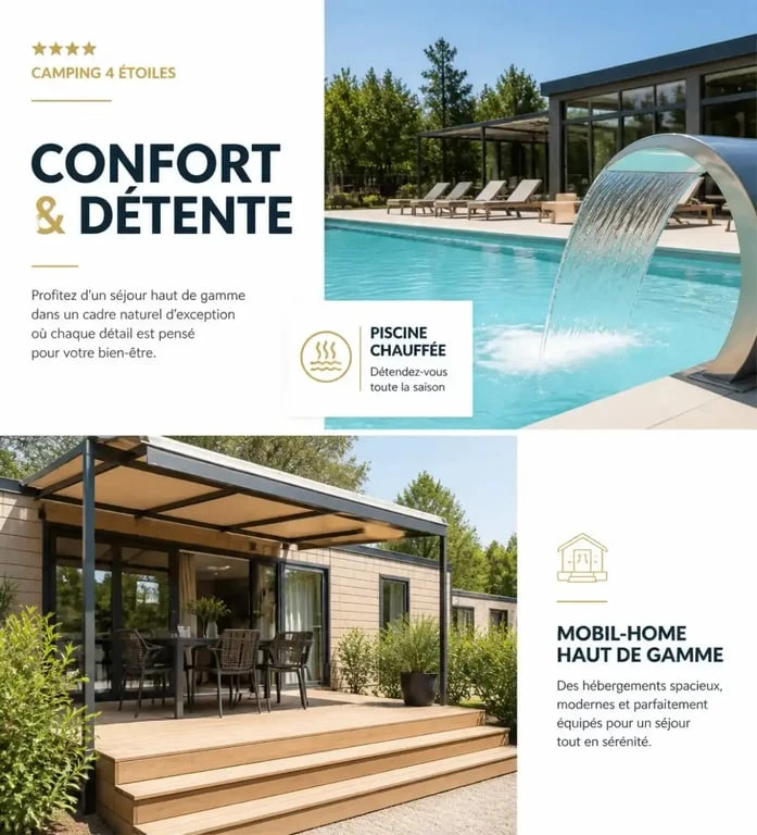 Équipements de luxe dans un camping 4 étoiles dans le Puy-de-Dôme