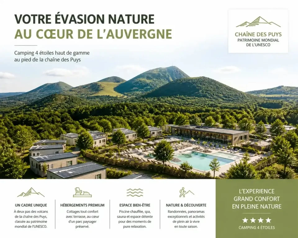 Camping 4 étoiles dans le Puy-de-Dôme avec vue sur la chaîne des Puys