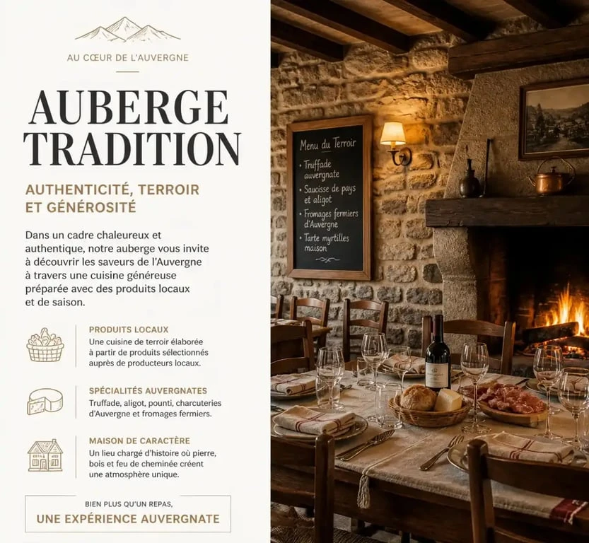 Intérieur chaleureux et traditionnel d'une auberge dans le Puy-de-Dôme