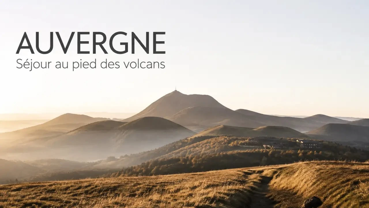 clevacances auvergne puy de dome : panorama de la Chaîne des Puys au lever du soleil
