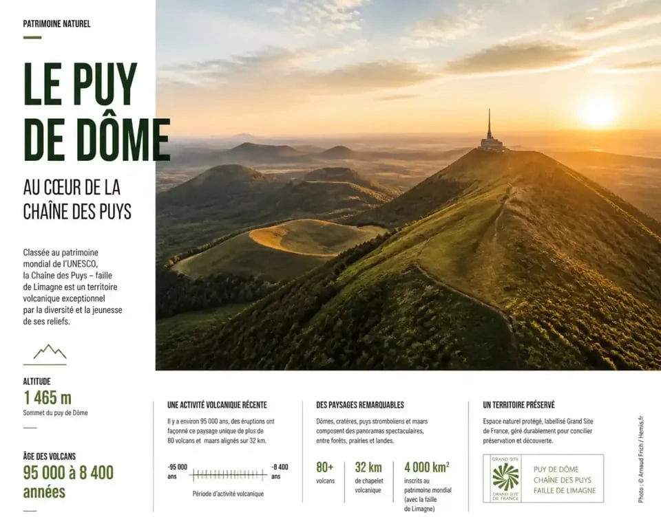 Photo du Puy de Dôme en Auvergne au lever du soleil