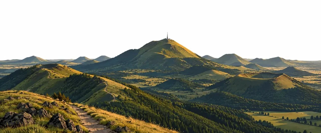 Émission sur les volcans d’Auvergne avec vue panoramique de la Chaîne des Puys et du Puy de Dôme