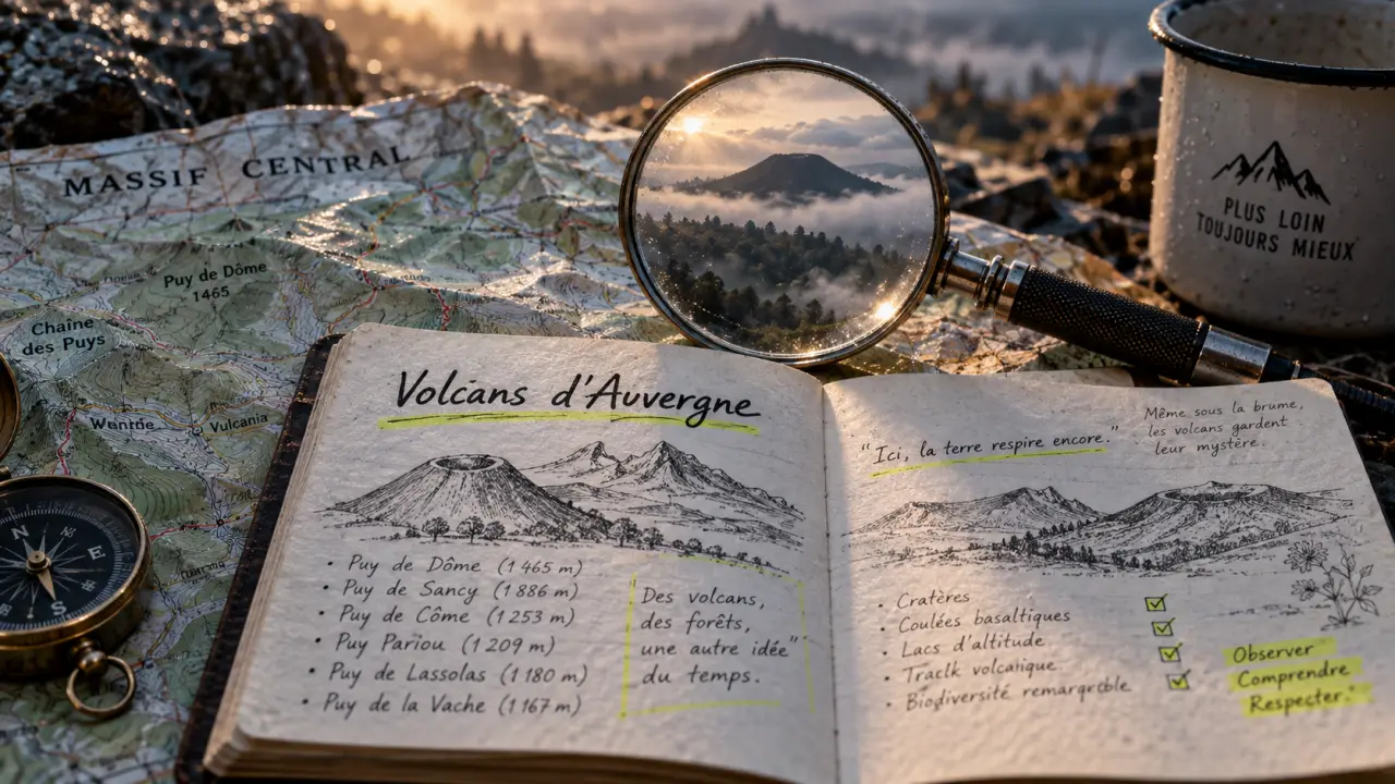 Est ce que les volcans d auvergne peuvent se reveiller ? carnet et carte auvergnate brumeuse