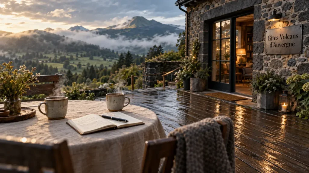 Gites volcans d auvergne : terrasse au Sancy, gîte en pierre et volcans