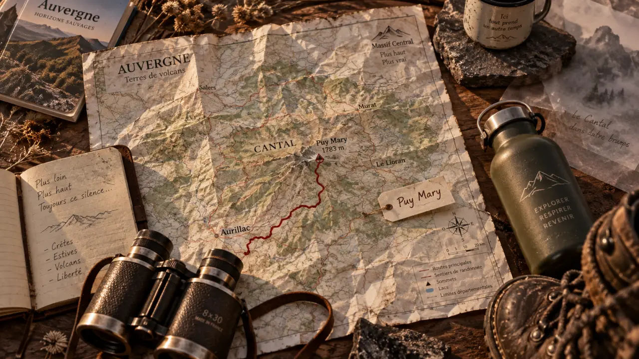 guide cantal auvergne : carte routière vers Puy Mary