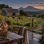 Hébergement à la ferme auvergne : terrasse bois, produits locaux et vaches au pâturage