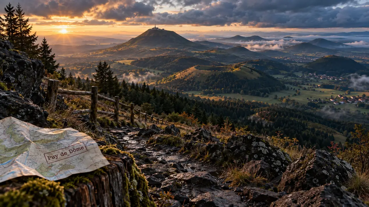 Les plus beaux sites a visiter en Auvergne : Puy de Dôme, sentier et carte