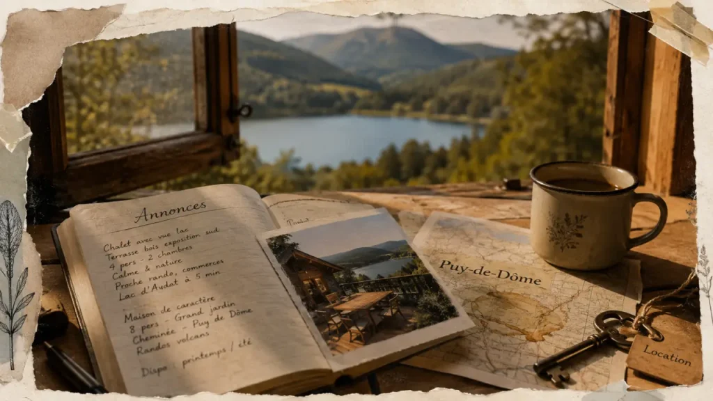 Location auvergne puy de dome : carnet, clé et carte vers Sancy, lacs ou Clermont-Ferrand