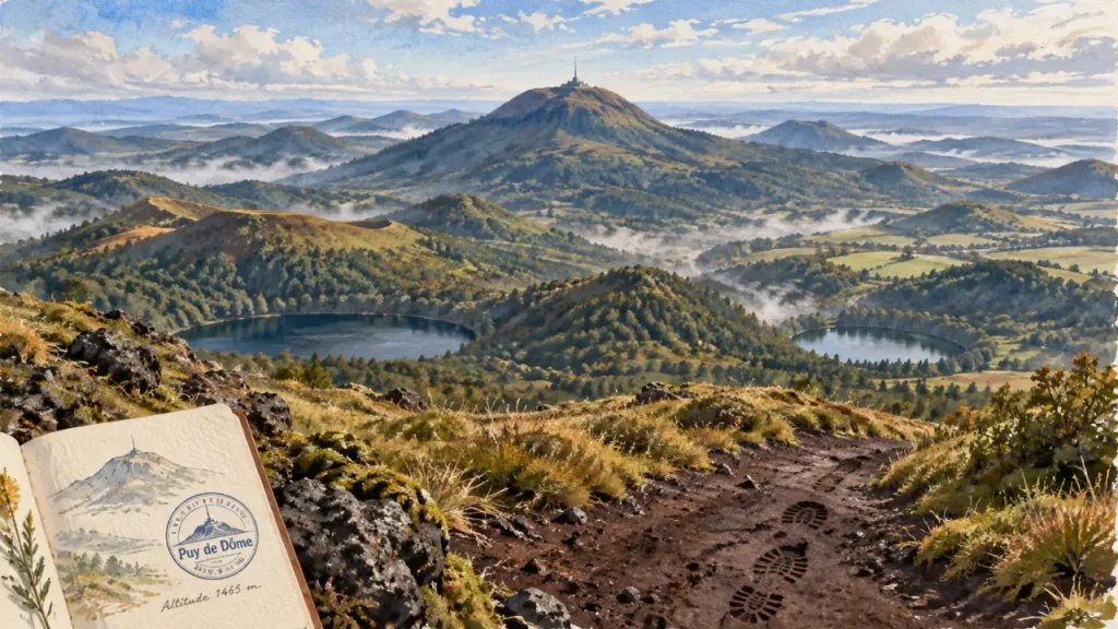 Que faire a auvergne : sentier vers le Puy de Dôme et paysages volcaniques