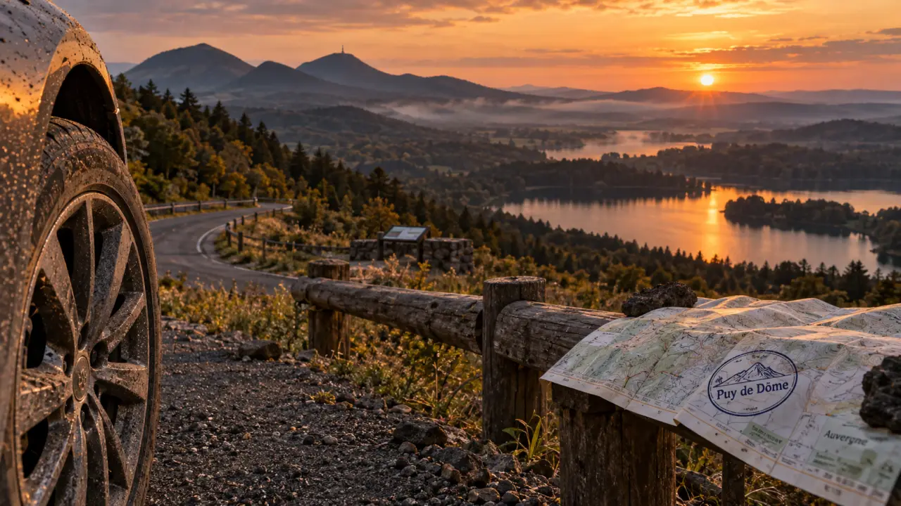 Que peut on visiter en auvergne : volcans de la Chaîne des Puys au coucher du soleil