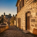 Quel village visiter en Auvergne : Usson, ruelle et vue au crépuscule