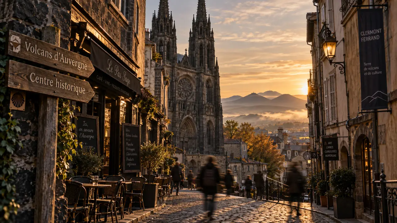 Quelles villes visiter en Auvergne : ruelle de Clermont-Ferrand et cathédrale noire
