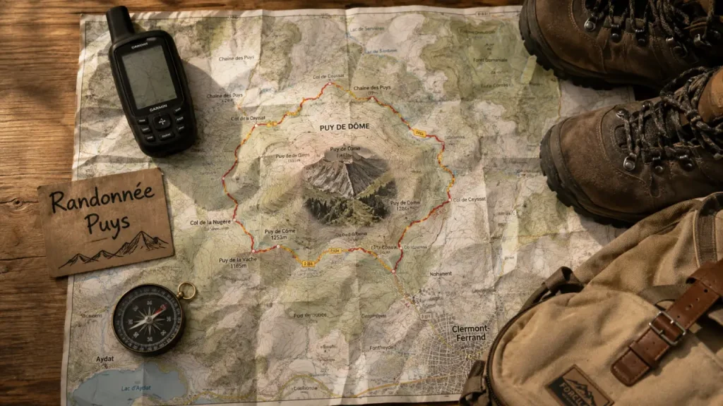 Randonnée auvergne 1 jour : carte, boussole et itinéraire autour du puy de Dôme