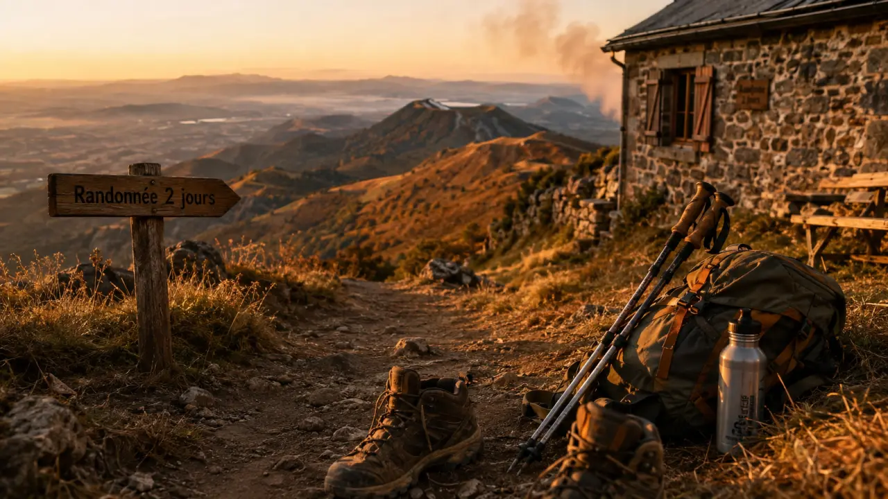 Randonnée auvergne 2 jours : sentier de volcan vers lac et gîte, sans voiture