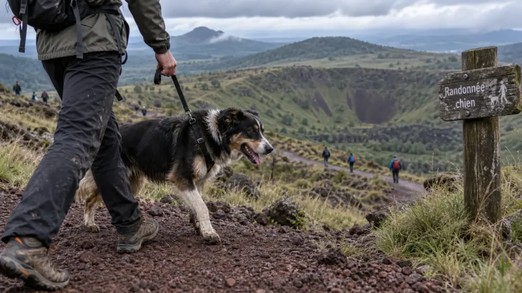 Randonnée avec son chien en Auvergne sur sentier volcanique