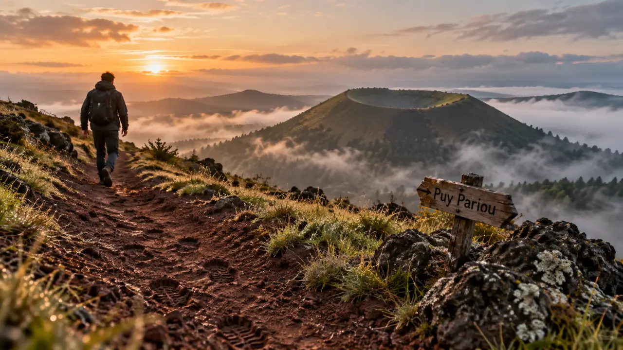 Randonnée chaine des puys auvergne, sentier vers le Puy Pariou en Auvergne