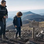 Randonnée volcan Auvergne famille : enfant sur sentier volcanique, cratères faciles