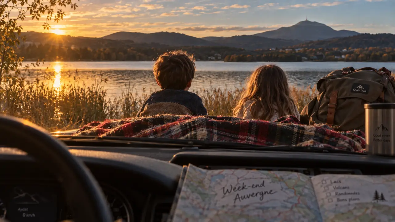 Week end en Auvergne en famille : lac d’Aydat et volcans au coucher du soleil