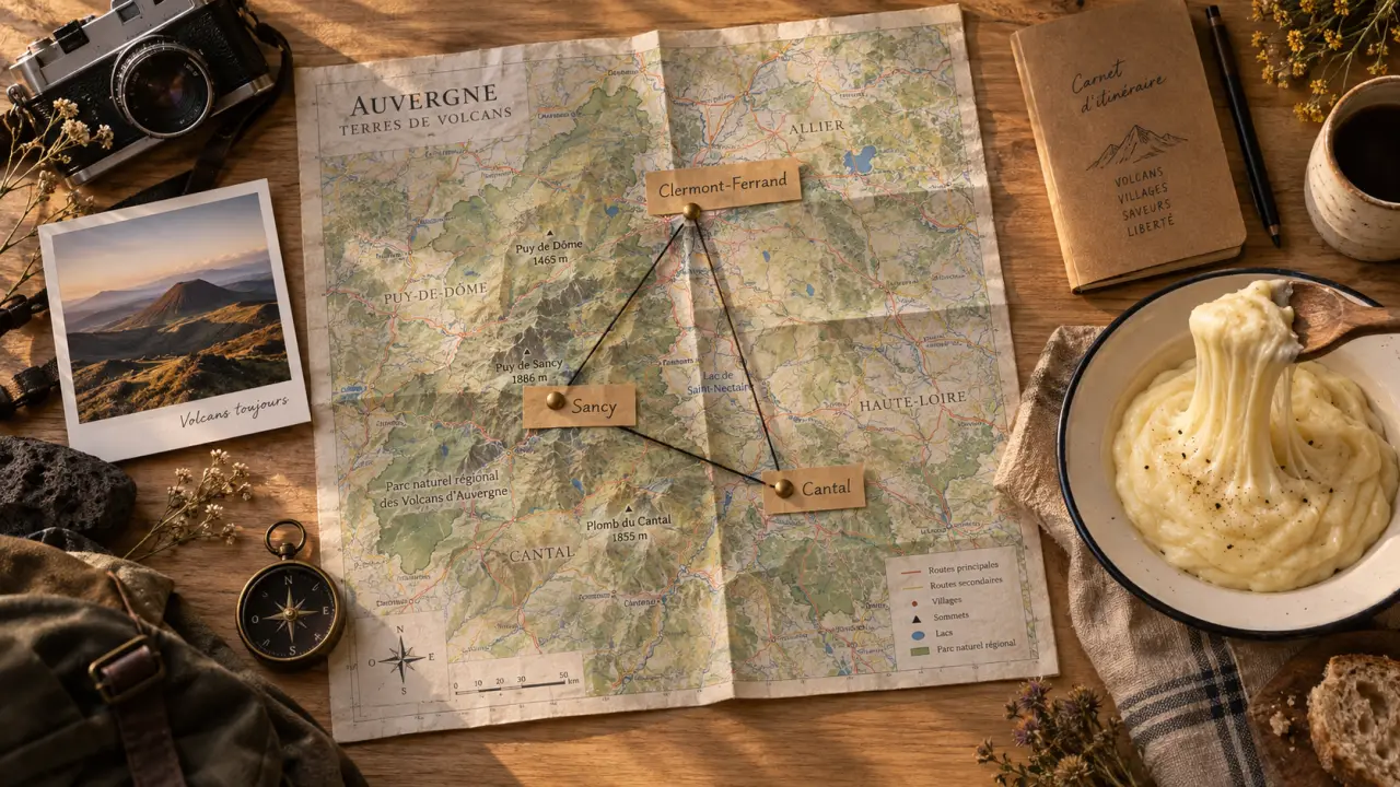 Idee week end auvergne : carte, volcans et bains chauds