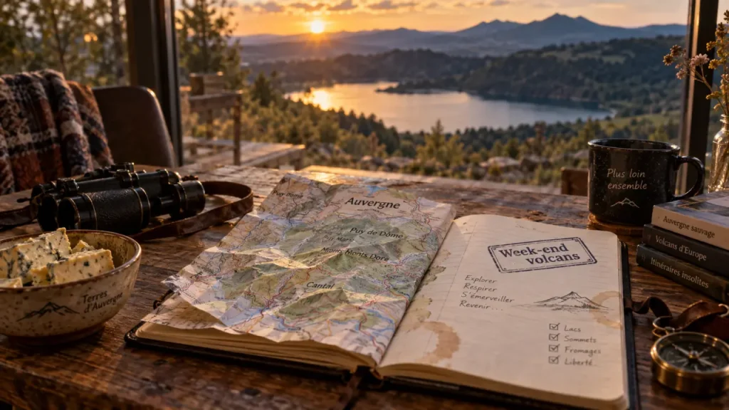 Idee week end auvergne rhone alpes : vue sur lac d’altitude, ambiance golden hour