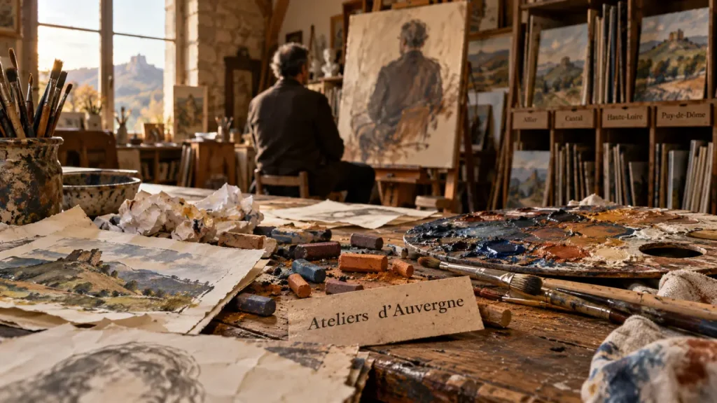 Atelier des peintres auvergne en Auvergne, pinceaux et palette