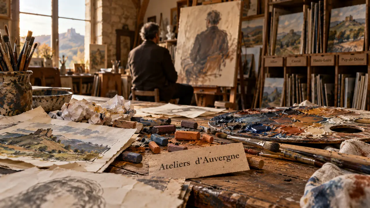 Atelier des peintres auvergne en Auvergne, pinceaux et palette