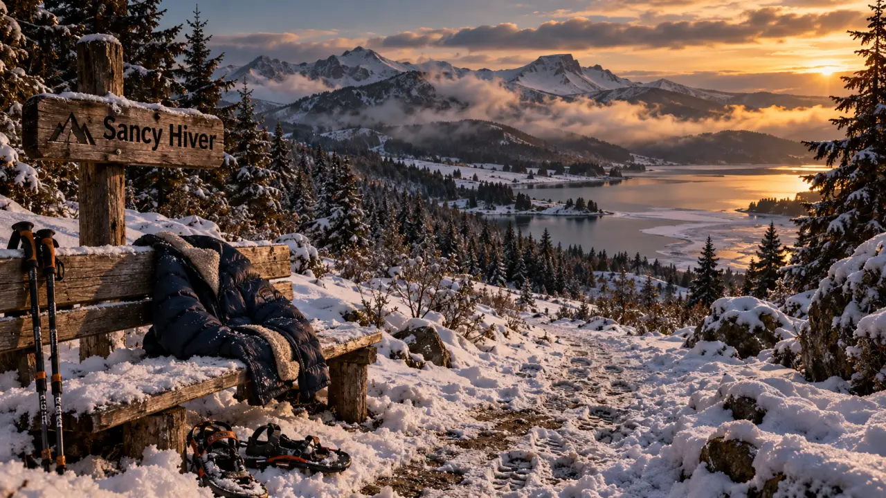 Que faire en Auvergne en hiver : raquettes vers un lac gelé au Sancy