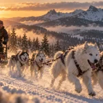 Randonnée chien de traineau auvergne : traîneau et huskys au Sancy sur neige
